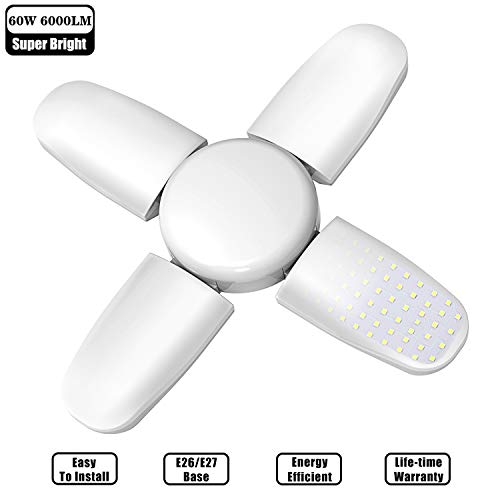 LED Basement Lights,6000LM 60W Led Garage Lights LED Shop Light,Deformable LED Light Bulbs