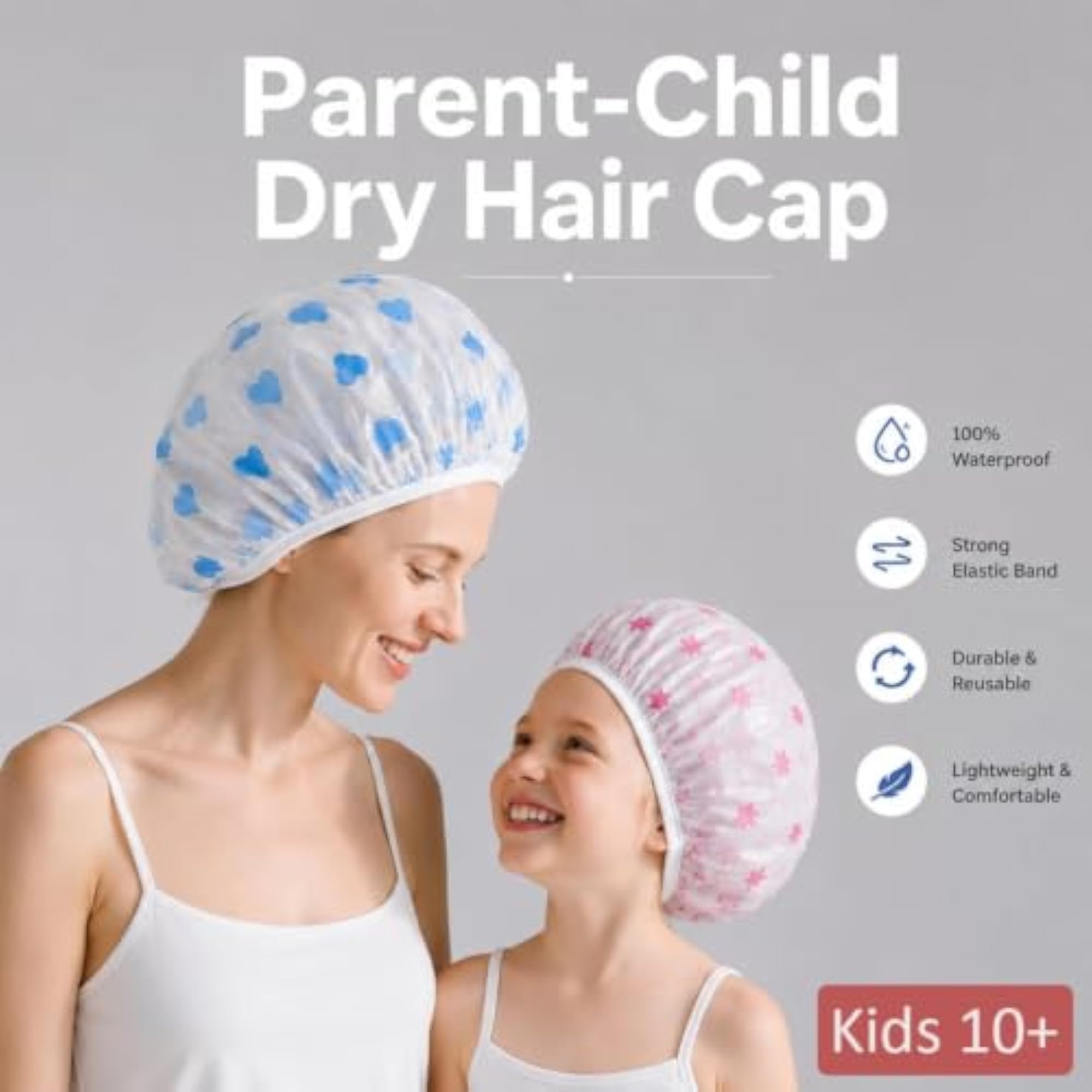 Shower Cap Set of 6 for Women, Reusable Waterproof