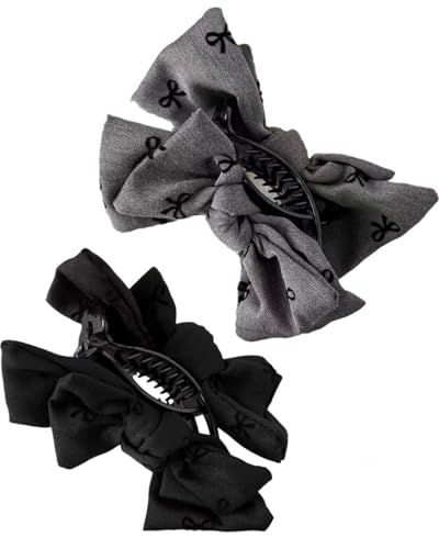 TPZORJX 2 Pezzi fiocchi per capelli per bambine - fermagli per capelli con nodo di raso al centro, doppi fiocchi per bambine, donne, principesse, matrimonio, festa di compleanno (nero + grigio)