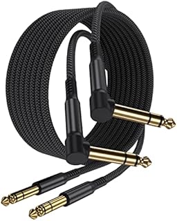 RUXELY 6.35mm TRS Instrument Cable 3M 2-Pack,Right Angle 90 Degree 1/4 Inch Male Jack Stereo Audio Cord,6.35 Balanced Line Lead for Electric Guitar,Bass,Keyboard,Mixer,Amplifier/AMP,Speaker,Equalizer