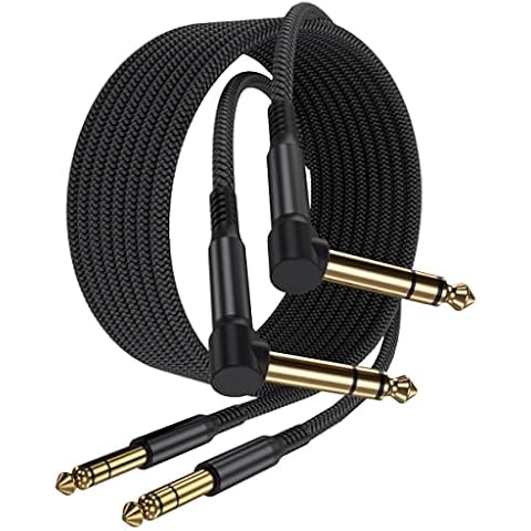 RUXELY 6.35mm TRS Instrument Cable 3M 2-Pack,Right Angle 90 Degree 1/4 Inch Male Jack Stereo Audio Cord,6.35 Balanced Line Lead for Electric Guitar,Bass,Keyboard,Mixer,Amplifier/AMP,Speaker,Equalizer Cover