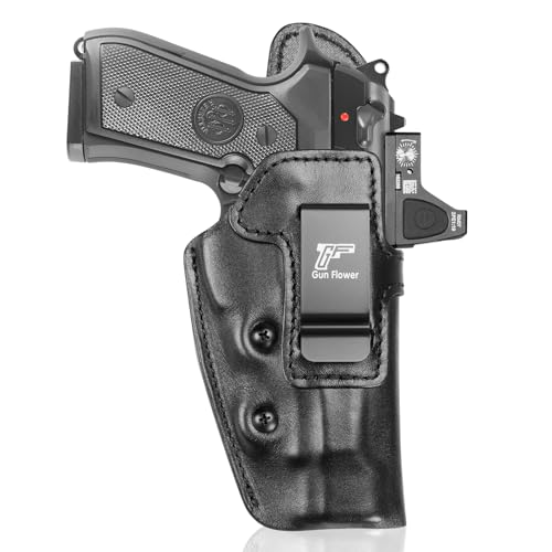 GUN & FLOWER IWB Leather Holster for Beretta 92FS/ 96 / M9 (No Rail), Optic Cut, Concealed Carry Inside Waistband Holster, Fits 1.5