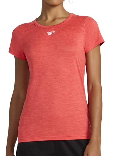 Reebok Women’s Off The Charts Performance Crewneck T-Shirt, Slim Fit, Lightweight Stretch Poly Jersey Fabric, Hibiscus Heather, Small