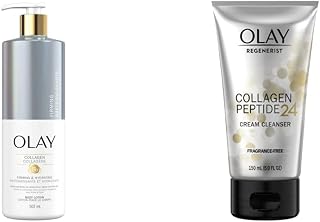 Olay Firming & Hydrating Body Lotion with Collagen and Vitamin B3, 502 mL Pump & Regenerist Collagen Peptide 24, Face Wash, Fragrance-free, 150 Milliliters