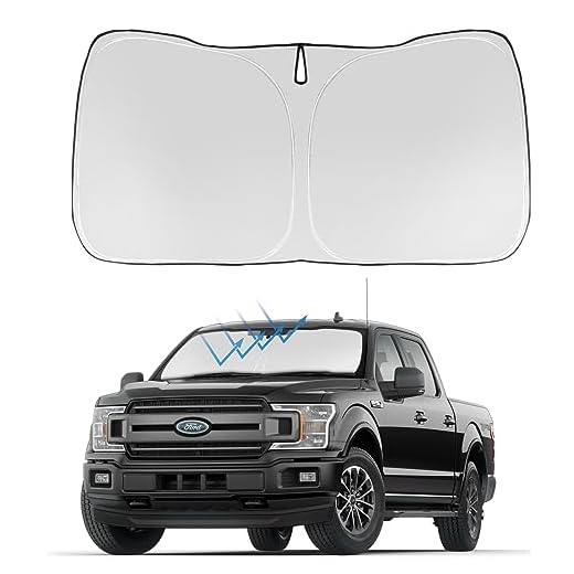 Front Windshield Sunshade Foldable Sun Shade Protector Custom Fit 2015-2020 Ford F-150 F150 Lariat, King Ranch, Platinum, XL XLT Limited Raptor Accessories 2022 Upgrade