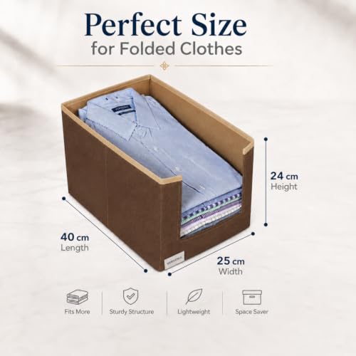 Image of VERVENIX Shirt Stacker Set of 2, Non Woven Foldable Clothes Storage Organizer with Handle, Wardrobe Closet Organizer, Space Saving Cloth Organizer for T-Shirts, Shirts, Jeans, Brown