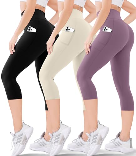 Blisset Women's High Waisted Capri Buttery Soft Tummy Control No See Through Workout Athletic Running Yoga Cycling