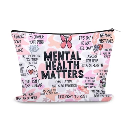 Sudaporn Positive Mental Health Makeup Bags Inspirational Encouragement Travel Cosmetic Toiletry Pouch Mental Health Awareness Motivational Gifts for Best Friends Skincare Storage Bag Organizer