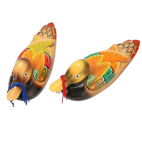 1 Pair Wooden Mandarin Duck Ornament, Water Based Paint Romantic