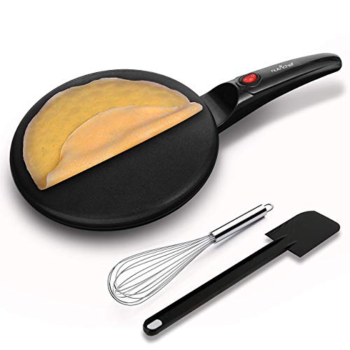 nutrichef Electric Griddle Hot Plate Cooktop - 800W 8" Pan Style Crepe Maker Hot Plate w/ON/Off Switch, Nonstick Coating, Automatic Temperature Control, Plug-in Operation for Kitchen and Countertop