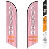 Custom Feather Flags for Business Outside, Personalized Double Sided Flag Signs Add Your Own Logo Text, Customize Store Sign Open Advertising Banner, Pink-2x8 FT