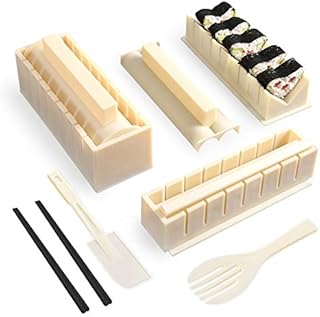 YiiMO Sushi Making Kit, 12pcs Sushi Maker, Fun Sushi Rice Roll DIY Tool Set for Beginners, Easy to Clean Premium Plastic Plates Moulds Chopsticks Spatula for Home Kids Party