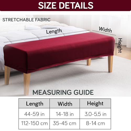 Image of HOKIPO 'SereneSolids' 140 GSM Dining Bench Cover Stretchable Slipcover, Burgundy (AR-6245-BRGN)