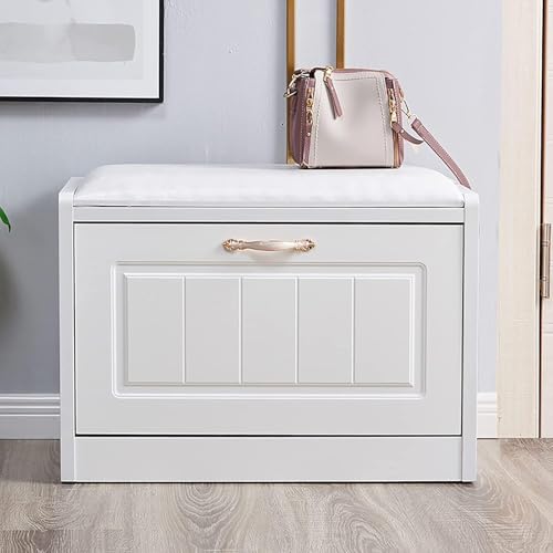 GYEQXKT Stylish Modern Leather Shoe Bench with Hidden Shelf Padded Entryway Storage Efficient Shoe Rack and for Hallway Entryway Mudroom Use