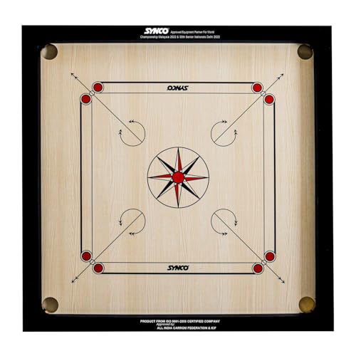 Synco Chakri 27 inches Carrom Board | for Kids 8-12 Years Old | 4mm Board Thickness | Premium Vachellia Wood | Includes Coins, Striker and Boric Powder