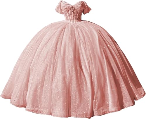 Yifanier Glitzerndes Quinceanera-Kleid mit Perlen und Schleppe bauschiges Ballkleid glitzernde Lange Ballkleider süße 15-16-Kleider MT007