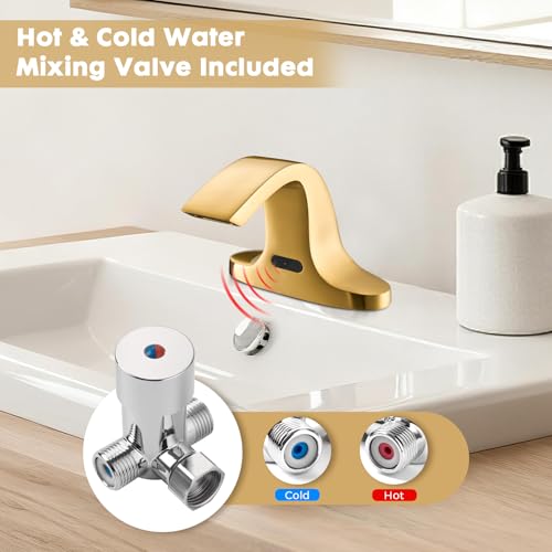 ZHIXINGKX Touchless Bathroom Sink Faucet, Automatic Sensor Faucet for 3 Hole, Waterfall Spout, Brass, Gold Finish by ZHIXINGKX - Used condition - Image 5