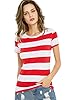 Striped T Shirts Women Red and White Stripes Short Sleeve Crew Neck Tees XS #2