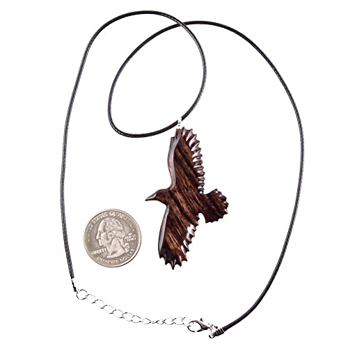 Raven Pendant Necklace For Men Women, Crow Totem Wooden Bird Jewelry Hand Carved In Desert Ironwood #TOP1