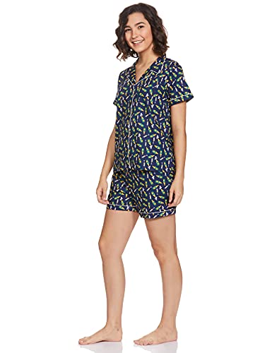 Image of Amazon Brand - Eden & Ivy Women's Cotton Regular Fit Shirt and Shorts Night Suit (Night Wear | Co-ord Set | Lounge Wear Set)