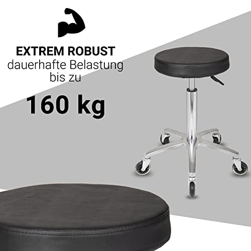 Foto von Staboos Rollhocker bis 160 kg - Gel-Polster Sitz rund - Praxishocker (Premium Rollen) Drehhocker höhenverstellbar (55 cm bis 75 cm) Rundhocker