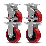 SY America 5' X 2' Caster Wheels, Heavy Duty Industrial Casters,Polyurethane on Polyolefin Core Wheel,Top Plate 4' x 4.5', 2 Rigid 2 Swivel w/Top Lock Brake,3200 LBS Load Capacity（Set of 4）