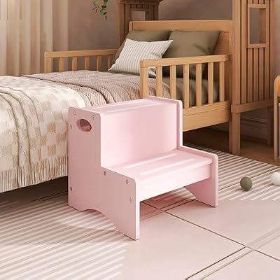 Dream On Me Little Steps Step Stool in Pink Solid New Zealand Pinewood Kids Step Stool with Safety Rails & Anti-Slip Base, Multipurpose for Kitchen, Bathroom & More, Baby-Safe Non-Toxic Finish