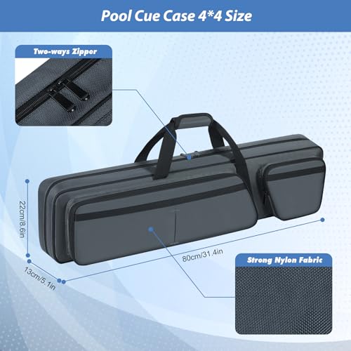 4x4 Pool Cue Case, Portable Cue Stick Case with Multi-Pocket for 4 Butts and 4 Shafts, Billiard Stick Carrying Case with Shoulder Straps and Handle, Pool Cue Bag with Front Accessories Pocket(B) - Thumbnail 5