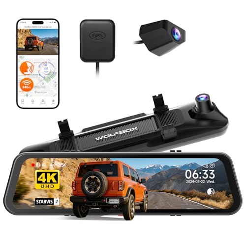 WOLFBOX G900 PRO-N Mirror Dash Cam with 8MP STARVIS 2 IMX678, 12" 4K Front and 2.5K Rear View Mirror Camera, 5.8GHz WiFi, Voice Control, Smart Night Vision, Loop Recording (SD Card Not Inclu