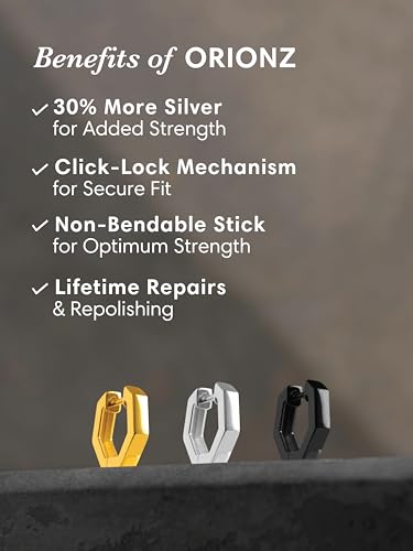 Image of ORIONZ Hoop Earrings for Men & Boys (1 Piece) - 925 Sterling Silver - Gift for Birthday Anniversary - 18k Gold Plated Jewellery - Men Fashion