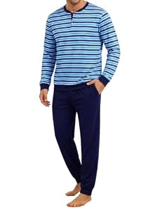 Bresdk Herren Schlafanzug Lang Baumwolle Pyjama Set Winter Schlafanzüge