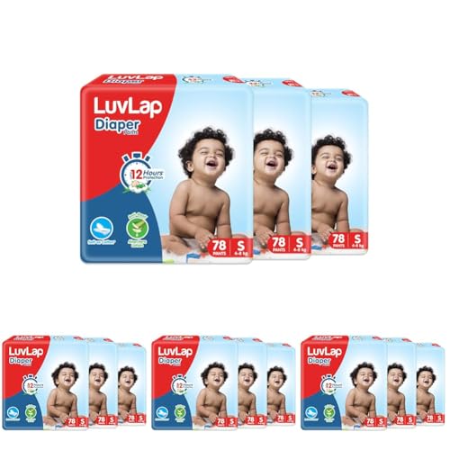 Image of LuvLap Pant Style Baby Diapers, Small (SM) For babies of 4 to 8Kg, 234 Count (78x3) with Aloe Vera Lotion for rash protection, with upto 12hr protection Diapers, (78 Count, Pack of 12)