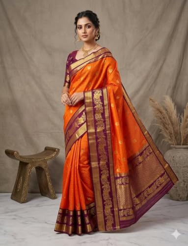 Generic orange gadwal silk saree – image 5