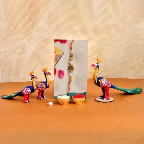 CraftVatika Rakhi for Brother Boy Men with Gift Gift Combo Rakhi with Papermache Peacock Showpiece Set of 3 Single for Bhaiya Rakshabandhan Combo