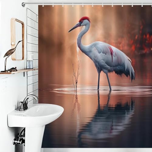 Rideau de douche grue animale polyester imperméable 12 crochets