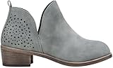 Vepose Women's Ankle Boots, Low Heel Chunky Cutout Booties, 912 - Grey, Gray, Size 9 US - Perforated Western Shoes (CJY912 Grey 09)