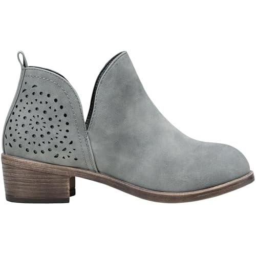 Vepose Women's Short Ankle Boots Low Heel, Western Cutout Perforated Booties