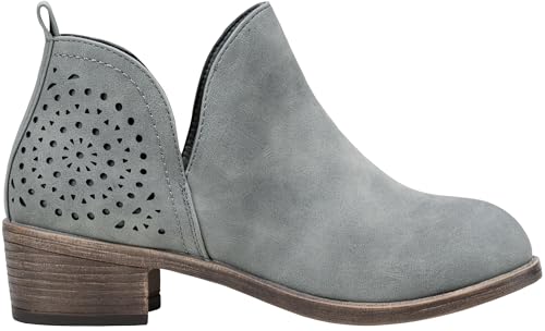 Vepose Womens Ankle Boots Low Heel Chunky Cutout Booties 912 - Grey Gray Size 8 US - Perforated Western Shoes (CJY912 Grey 08)