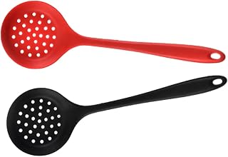 Gatuida Colador De Silicona Alimentaria De 2 Piezas, Cuchara Ranurada Antiadherente, Resistente Al Calor, Negro y Rojo, Utensilios De Cocina Para Hogar y Restaurante