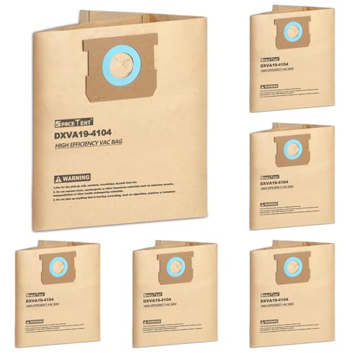 6 Pack DXVA19-4104 Shop Vac Bags for DEWALT 5 to 8 Gallon Wet/Dry Vacuums