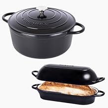 Nuovva Enamelled Cast Iron Dutch Oven Pot with Lid 1.8Quart / 6.4 Quart Non Stick Casserole Dish Heavy Duty Bread Pot for Sourdough, Braising, Stews & Roasting Oven Safe up to 500F 34cm / 28cm