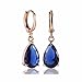 GULICX Gold Electroplated Blue Teardrop Crystal Cubic Zirconia Leverback Pierced Drop Earrings