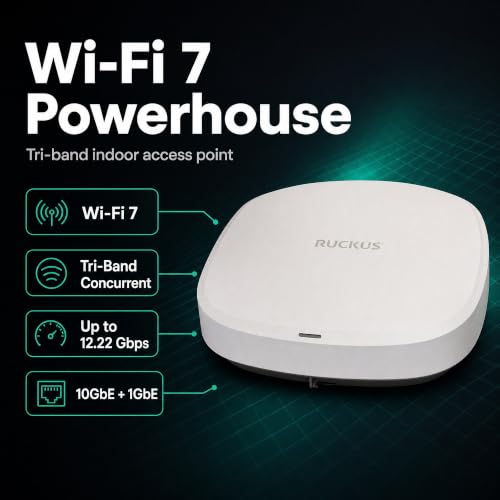 Image of Ruckus R770 Wi-Fi 7 Indoor Access Point - Tri-Band 12.22 Gbps, 8-Stream BeamFlex+ Adaptive Antennas, 1,024 Devices, 1x 10GbE + 1x 1GbE - Ruckus One, SmartZone, or Unleashed (901-R770-US00)