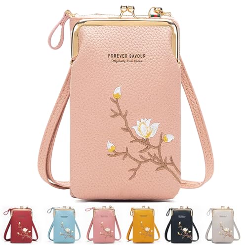 Forever Savour Mobile Phone Bag, Women Sling Cross-Body Wallet with Mobile Cell Phone Holder, Kids Cross-Body Phone Bag Leather(Pink)