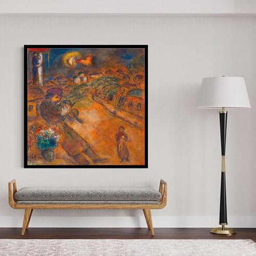 Cuadro de Marc Chagall Violinista a luz naranja de luna lienzo abstracto para pared 58x58cm 2