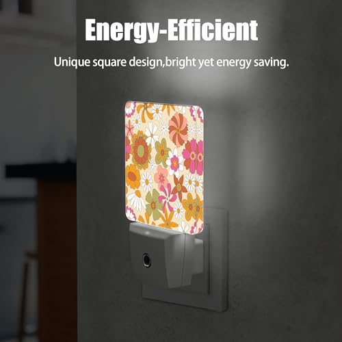 Image of Vintage Boho Floral Night Light Plug in Wall Lamp Smart Dusk to Dawn Sensor for Home Decorative, Kids Room Bedroom Bathroom Kitchen Hallway Gifts