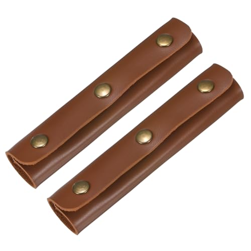 TIXIPEM Leather Handle Wrap [2PCS] - Handbag Handle Wrap Cover with 3 Metal Clasps Use for Suitcases & Bags & Shopping Totes & Wallets - [Dark Brown-5IN/13CM] Soft Purse Strap Pad