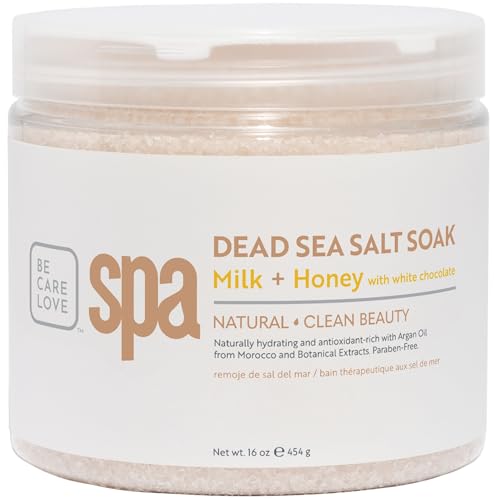 BCL SPA Dead Sea Salt Soak - Bath Salt with Organic Milk + Honey, White Chocolate, Shae Butter, Arnica, Aloe Vera Juice, Chamomile, Argan & Jojoba Oil Skin Exfoliator - Home/Professional Use 16 fl oz