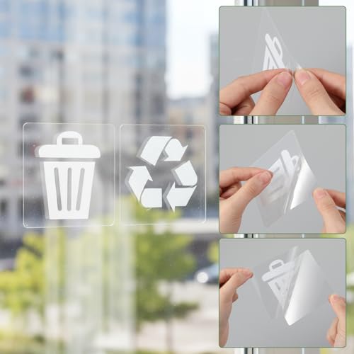 10 Pack Recycle and Trash Stickers for Trash Cans, 3×3 Inches Vinyl Recycling Bin Labels, Transparent Waterproof Self Adhesive Waste Sign for for Home Kitchen or Office Bins Indoor/Outdoor Use