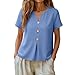 Ssuyeuri Linen Shirts for Women Short Sleeve Round Neck 2026 Loose Fit Fashion Dressy Blouses Summer Casual Tops Shirt Blue